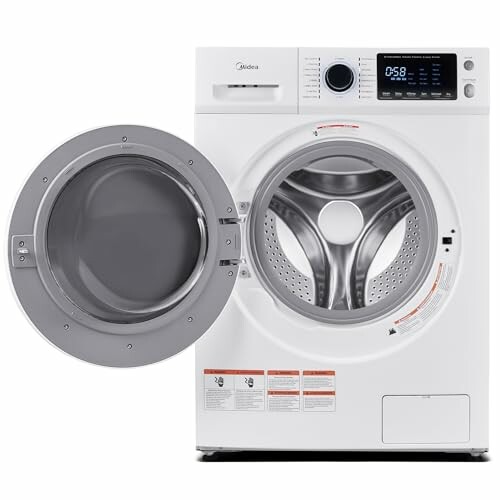 Front-load washing machine with open door