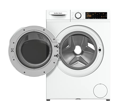 Open front-load washing machine with digital display