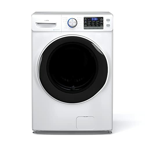 Front view of a modern washing machine with digital display