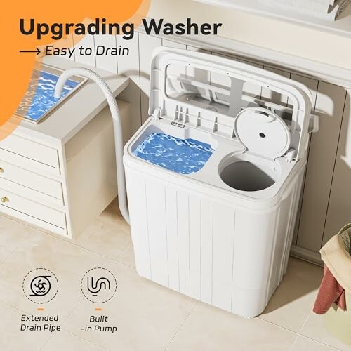 Portable washer with easy drain feature and built-in pump.