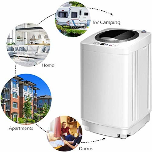 Portable washing machine with uses in home, RV camping, apartments, and dorms.