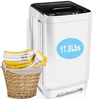 Portable washing machine with laundry basket.