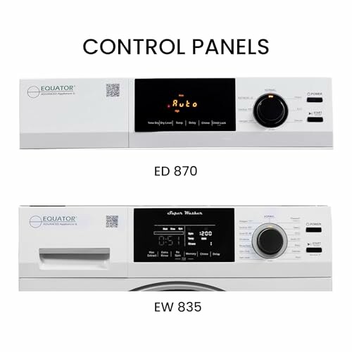 Control panels for Equator ED 870 and EW 835 washing machines.